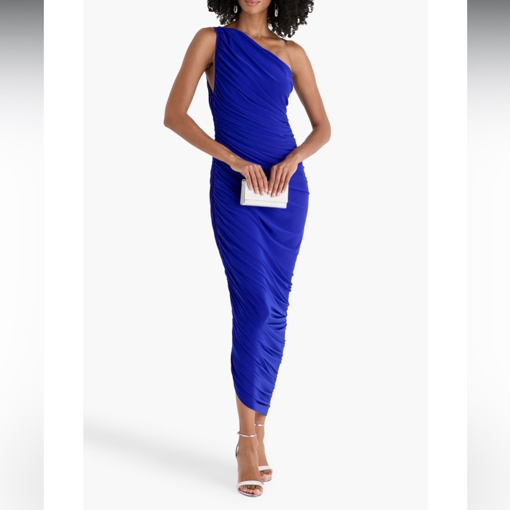 Norma Kamali Cobalt Blue Diana One-Shoulder Ruched Dress worn 1x